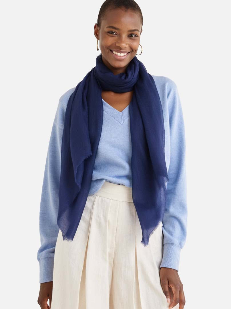 Featherlight Navy Blue Cashmere Scarf